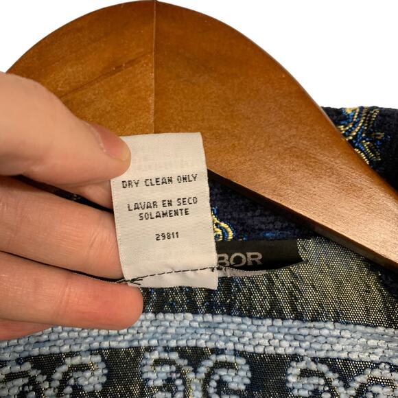 Vintage 90’s Tapestry Blanket Jacket Patchwork Chore Coat Blue Eclectic Grandpa - Picture 7 of 8